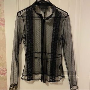 Kardashian Kollection Sheer Lace Button Up Blouse